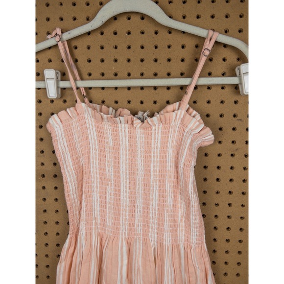 Faherty Peach Striped Smocked Organic Cotton Midi Dress Adjustable Straps Small - Picture 2 of 7